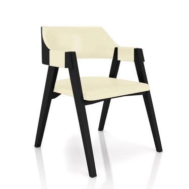 Imagem de Cadeira Sala De Jantar E Jogos Carteados Madeira Maciça Poker Pu Offwhite-preto G42 - Gran Belo