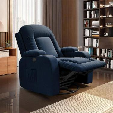 Imagem de Poltrona Do Papai Reclinável Giratória E Balanço Crihs Manual Glider Veludo Azul G23 - Gran Belo