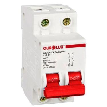 Imagem de Disjuntor Ourolux DIN 2P 16A Curva C Branco