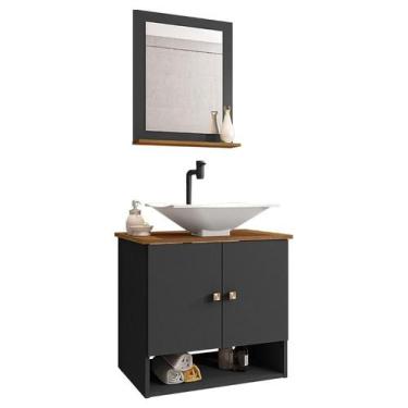 Imagem de Gabinete Banheiro Deli Concava Bco Torneira Valv Click Black - Loja Do