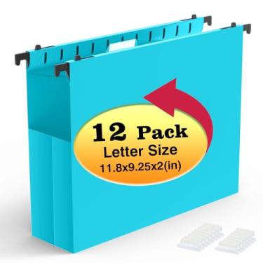 Imagem de Shutex Pastas de arquivo de plástico com capacidade extra, pacote com 12 pastas expansíveis reforçadas, tamanho carta, bolso sanfonado, expansão de 5 cm, organizador rígido de pastas suspensas para