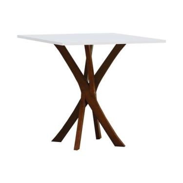 Imagem de Mesa de Jantar Tiê Tampo Quadrado 80x80 - Decorise, Amêndoa/Branco