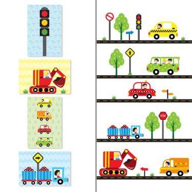 Imagem de Adesivo de Parede Carros na Cidade e Placas Decorativas - Quartinhos