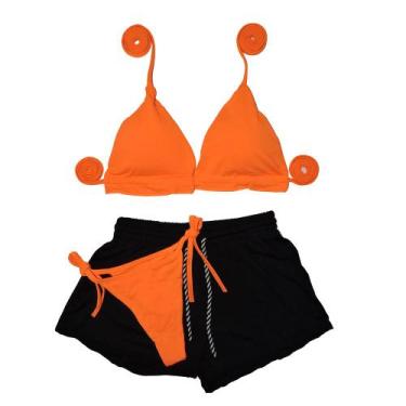 Imagem de Conjunto Biquíni Cortininha Com Bojo + Shorts - Gringas Model, Laranja