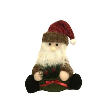 Imagem de Papai Noel Sentado Rústico Tecido Saco Verde  23cm - Magizi