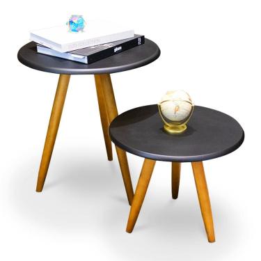 Imagem de Mesa Lateral Sala De Estar e Mesa de Centro Preto Pés Palito - D`Rossi