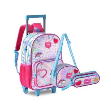 Imagem de Kit Mochila Rodinha Holográfica Escolar Infantil Juvenil - Clio