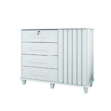 Imagem de Cômoda Sapateira Grécia com Chave 1 Porta 4 Gavetas Ripado Flex Branco