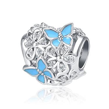 Imagem de QeenseKc Borboleta Flor Jardim Pingente Magnólia Flor Cristal Berloque Berloque Esmaltado Para Pandora Charm Pulseira, Strass Esmalte Cristal Strass, Cristal sintético