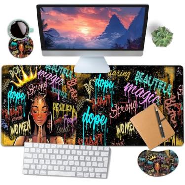 Imagem de Mouse pad grande com descanso de pulso para mouse, tapete de mouse estendido de 80 x 30 cm, descanso de pulso ergonômico de espuma de memória, para trabalho e jogos, almofada de escrita afro-americana