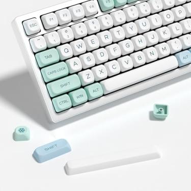 Imagem de YMKPVR KBDiy Snow Mountain KOA Profile Keycaps 60 por cento, teclado personalizado PBT azul com sublimação de tinta, conjunto de 138 teclas para interruptores mecânicos Cherry Gateron MX