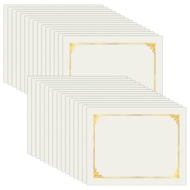 Imagem de HAUTOCO Pacote com 30 porta-certificados, pastas de diploma brancas, capas de certificado com borda dourada para cartolina tamanho carta 21 x 28 cm, prêmio, documento, formatura