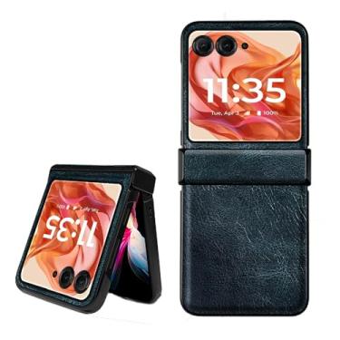 Imagem de shingtomua Para Motorola Razr 2024 [Não serve para Razr Plus 2024] Couro PU Capa Rígida de PC Capa à Prova de Choque Capa de Proteção de Dobradiça para Motorola Razr 50 / Razr 2024 (Azul)
