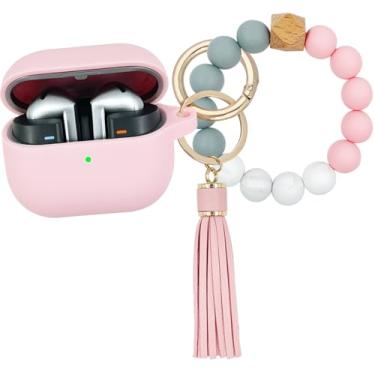 Imagem de KOUJAON Capa compatível com Samsung Galaxy Buds 3 Pro e Galaxy Buds 3, capa de silicone com chaveiro de pulseira, carregamento sem fio, rosa
