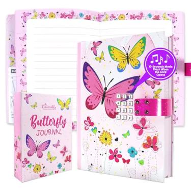 Imagem de Decorably Glittery A5 Diário de bloqueio para meninas com código de bloqueio e música, diário infantil de 80 folhas com cadeado, conjunto de diário para meninas com cabo de carregamento