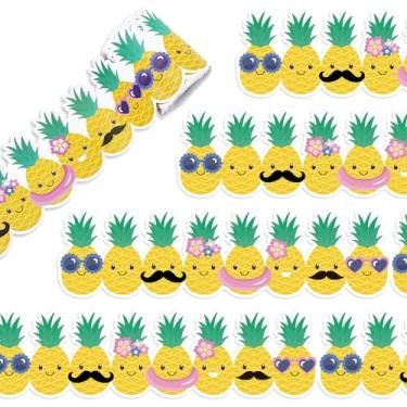 Imagem de JarThenaAMCS Rolo de borda de quadro de avisos de verão de 80 m, amarelo, verde, abacaxi, corte de matriz, para festa de verão, sala de aula, quadro-negro, decoração escolar