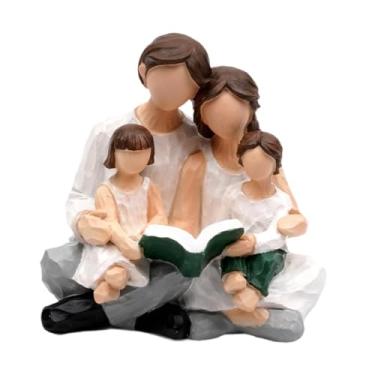 Imagem de WeiLaiKeQi Estátua de membros da família em miniatura, ornamento de mesa, arte, artesanato, escultura de personagem para estudo, ação de graças, dia dos pais, Leitura de 4 Figuras