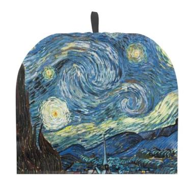 Imagem de PJHEQOXE Noite estrelada pintura a óleo chá aconchegante para tampa de bule de chá com alça chaleira capa de poeira capa de aquecedor bule de chá aconchegante decoração de quarto Van Gogh tampa de