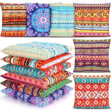 Imagem de Menkxi 6 almofadas de chão boêmias, almofadas de 38 cm, boho, almofadas para sentar no chão, quadrado, ioga, mandala, meditação, pufe para sala de estar, varanda, escritório, tatami (elegante)