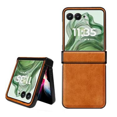 Imagem de shingtomua Para Motorola Razr Plus 2024 [Não serve para Razr 2024] Couro PU Capa Rígida de PC Capa à Prova de Choque Capa de Proteção de Dobradiça para Motorola Razr 50 Ultra/Razr+ 2024 (Marrom)