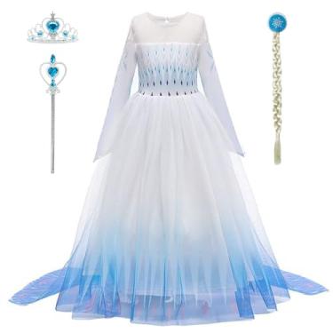 Imagem de LZH Vestido para meninas vestidos de princesa chiques roupas para vestir+acessórios, Azul, 7-8 years