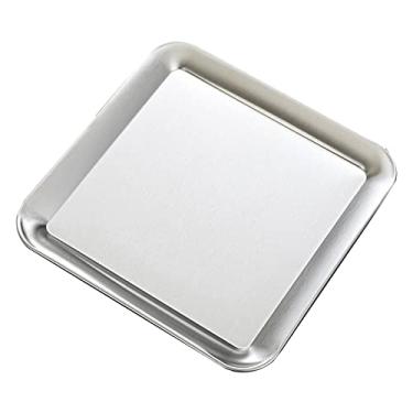 Imagem de Prato de Servir Em Aço Inoxidável, Prato de Mesa Em Aço Inoxidável, Prato Quadrado Prateado, Bandeja de Servir, Prato Decorativo para Festas, Casamentos, Banquetes (L)