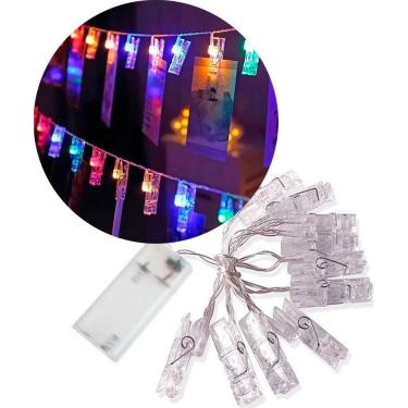 Imagem de Cordão Prendedor Luminoso Varal 10 LED Colorido 2,30 Metros
