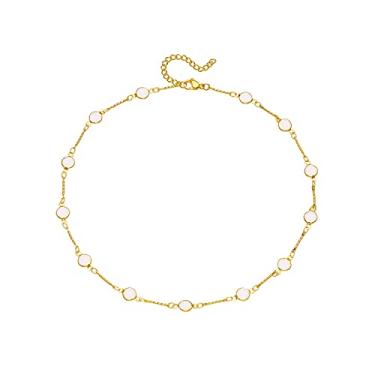 Imagem de NORLSO Colar de gargantilha turquesa delicada para mulheres banhado a ouro 18 K, colar de corrente de pedra de cristal verde esmeralda zircão cúbico strass quartzo, berloque, joias de presente para mulheres e meninas, Aço inoxidável, Zircão