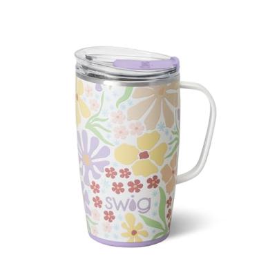 Imagem de Swig Life Caneca de viagem de 510 g, copo isolado com alça e tampa, suporte para copo, seguro para lava-louças, aço inoxidável, xícara de café de viagem (corte fresco)