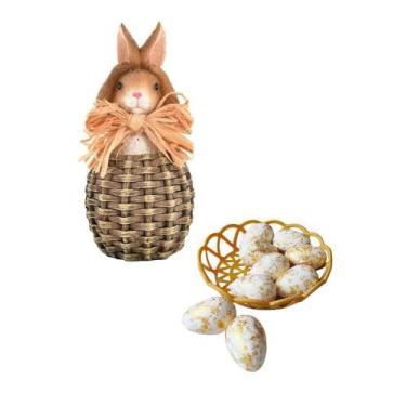 Imagem de Kit Decorativo de Páscoa Coelho Rústico e Mini Ovos Dourados - Wincy P