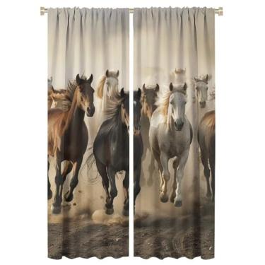 Imagem de LITINGZHILONG Cortina de cavalo ocidental, cortina temática de paisagem de cavalo galopante do deserto, cortina blackout para quarto de meninos e meninas, bolso para mastro, 2 peças 107 x 160 cm