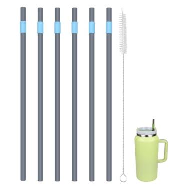 Imagem de KLOWOAH Canudos de substituição compatíveis com copo Stanley de 1,8 g, com 1 escova, pacote com 6 (azul-cinza)