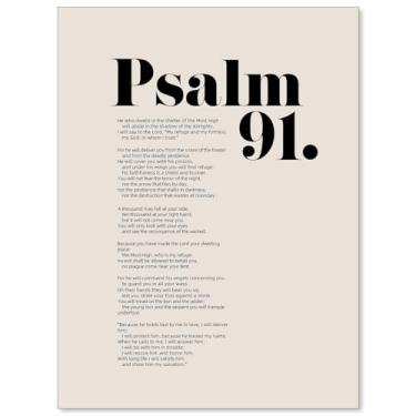 Imagem de OMANI Versículos bíblicos Salmo 91 arte de parede cristã positiva citação escritura pôsteres modernos inspiradores afirmação impressão em tela para decoração de parede de igreja 30,5 x 40,6 cm sem