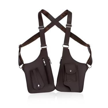 Imagem de Wshxjzyay Bolsa de axila de ombro duplo para homens, bolsa antirroubo com alças de ombro duplas, arnês antirroubo para homens de couro, carteira antirroubo (marrom), Cinza