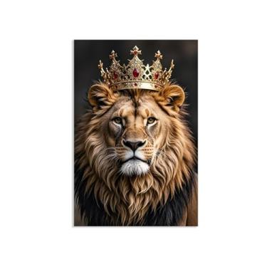 Imagem de SDYJ6GSW Arte de parede em tela de leão Rei Leão e Leoa pintura de coroa de rei e rainha imagem para quarto, sala de estar, escritório, pôster de 75 x 50 cm (30 x 20 pol)