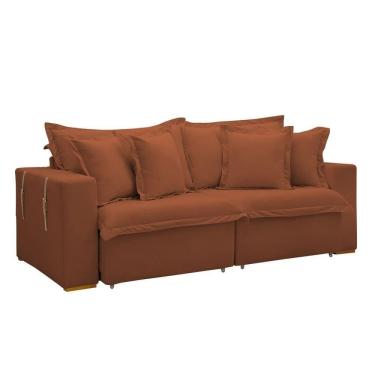 Imagem de Sofá Cama Retrátil E Reclinável Arizona Veludo Terracota 2,20m