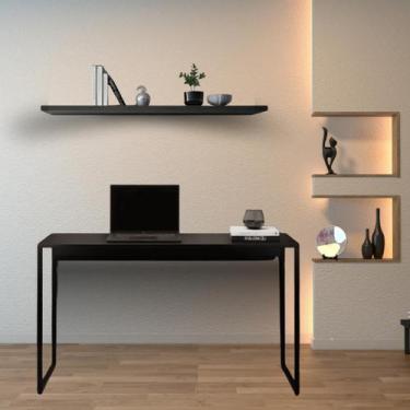 Imagem de Kit Completo: Escrivaninha Preta 90x50cm + Prateleira 90x30cm para Seu
