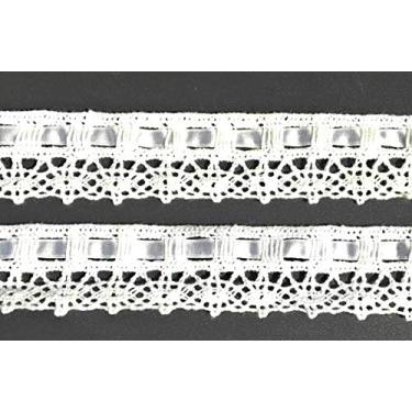 Imagem de Renda de algodão branco de 1,5 m com acabamento de fita branca, acabamento de fita de crochê recortado estilo vintage para costura, artesanato e decoração de noiva de casamento -D