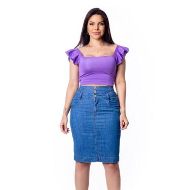 Imagem de Saia Comprida Jeans Com Elastano e Cós Diferenciado Com Lastéx - Restr