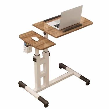 Imagem de Mesa com rodinhas ajustável, mesa de pé portátil com rodas e mesa inclinada, mesa sobre a cama para escritório em casa, laptop móvel para sofá com suporte de copo