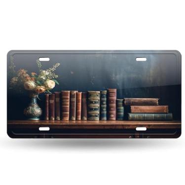 Imagem de Bookshelf Bookworm Capa de placa de licença multicolorida antiga - Etiqueta artística de alumínio para carro, à prova de ferrugem, design exclusivo - 15 x 30 cm