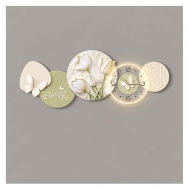 Imagem de Pintura decorativa com relógio Relógio de parede Decoração Luminária de parede para sala de estar, Relógio de parede grande 3D, Escultura de lâmpada de parede de paisagem de escritório para quarto, Co