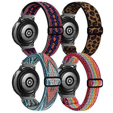 Imagem de Pacote com 4 pulseiras de nylon elástico de 20 mm compatíveis com Samsung Galaxy Watch 3 de 41 mm/Galaxy Watch de 42 mm/Active 40 mm/Active 2 40/44 mm/Gear S2 Classic, pulseira elástica macia