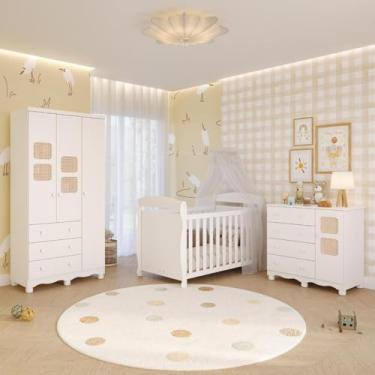 Imagem de Quarto Bebê Completo Berço Americano Marquesa 3 em 1 Guarda Roupas 3 Portas Cômoda 100% Mdf Telinha