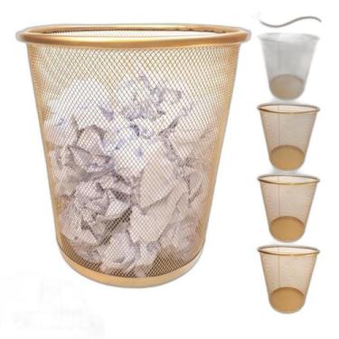 Imagem de Lixeira Luxo Dourado Ouro 10 Litros Aramada Escritório Kit - Markys St