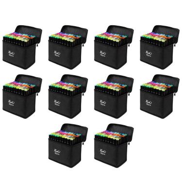 Imagem de Estojo Caneta Permanente 60 Cores Kit 10 unidades Canetinha Ponta Dupla Marcador Escola Trabalho Faculdade Desenho