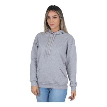 Imagem de Moletom Liso Feminino Flanelado Blusa De Frio Canguru - Hs, Cinza, M