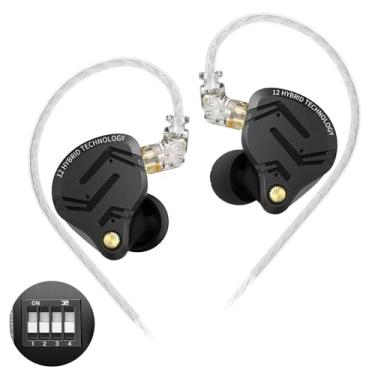 Imagem de Fones de ouvido IEM para monitor auricular, fones de ouvido KZ ZS12 PRO X 1DD+5BA híbridos com fio, fones de ouvido KZ, os melhores fones de ouvido com cabo de 2 pinos para audiófilos (preto escuro