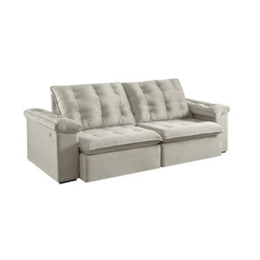 Imagem de Sofá 4 Lugares Retrátil e Reclinável Itaguaí Veludo Bege 250 cm