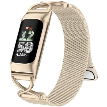 Imagem de JKD Pulseiras de metal compatíveis com Fitbit Charge 6/5, mulheres e homens, pulseira de substituição de malha de aço inoxidável ajustável para Fitbit Charge 5/6 Fitness Tracker